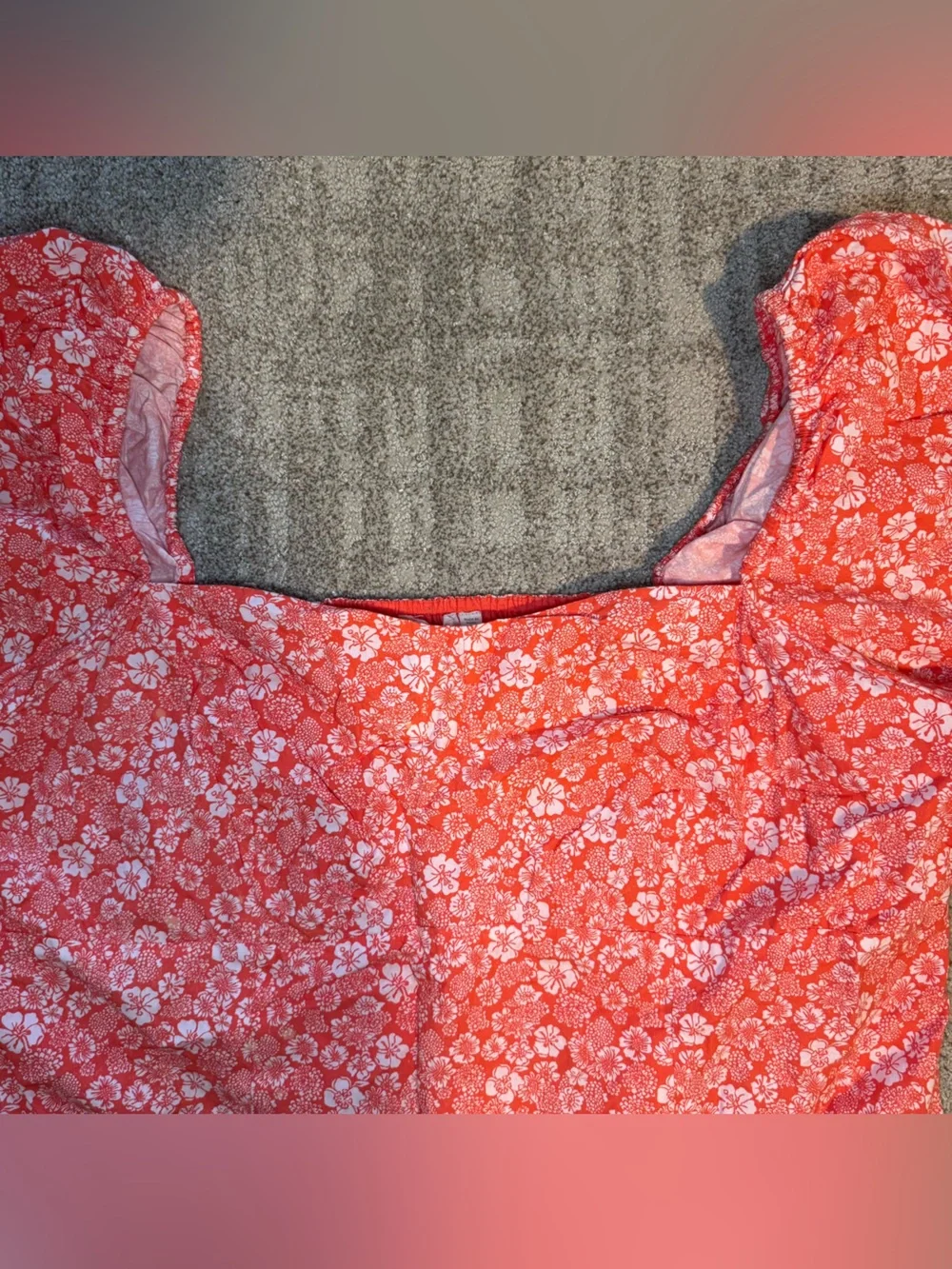 Anthropologie 100% Cotton Orange Hawaiian Puff-Sleeve Square-Neck Mini Dress 2xl
